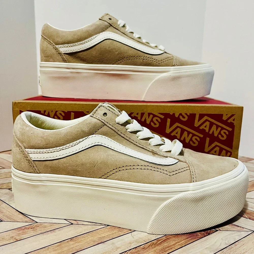 Vans Old Skool Stackform Women 6 Men 4.5 Incense Beige Pig Suede Platform Sneaks